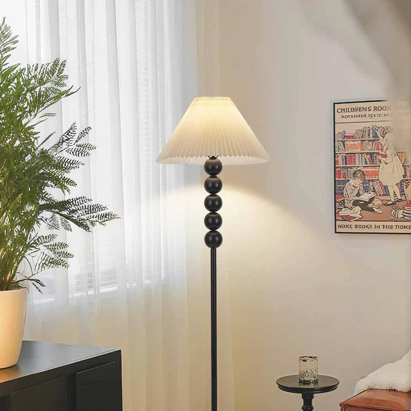 Pleated Shade Floor Lamp Standing Vintage Fabric