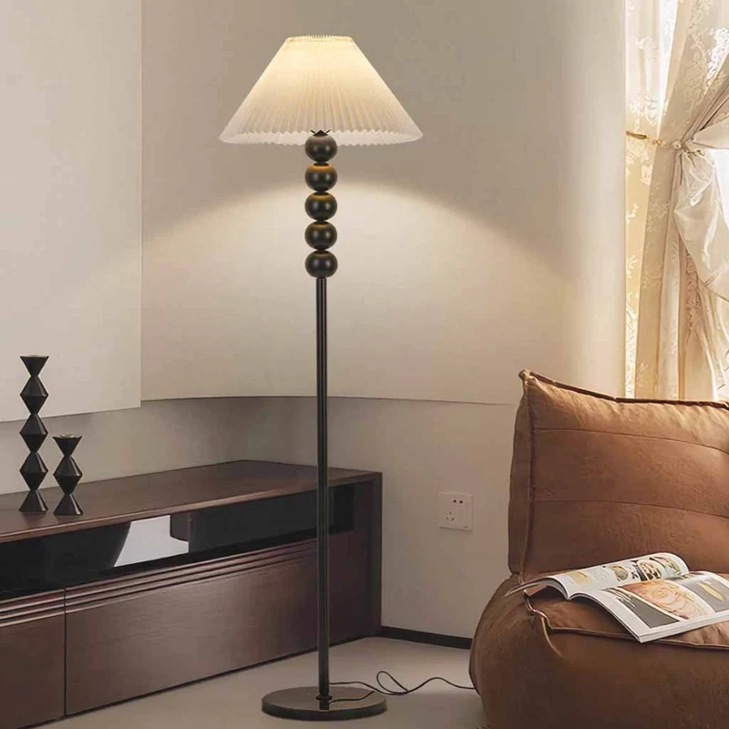 Pleated Shade Floor Lamp Standing Vintage Fabric