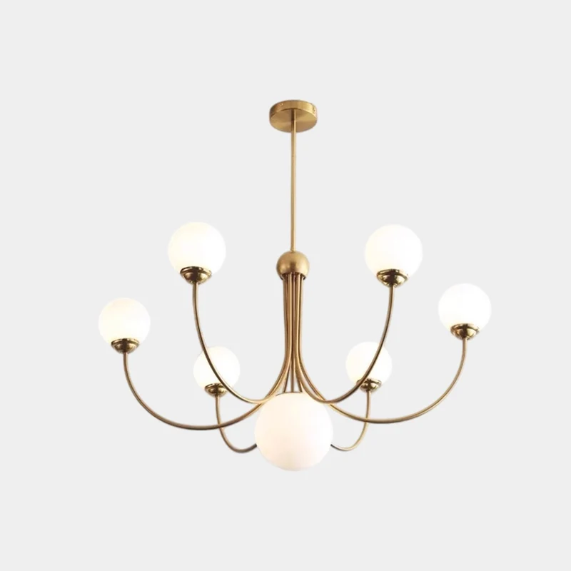 White Glass Ball Chandelier Branch Swoop Arm