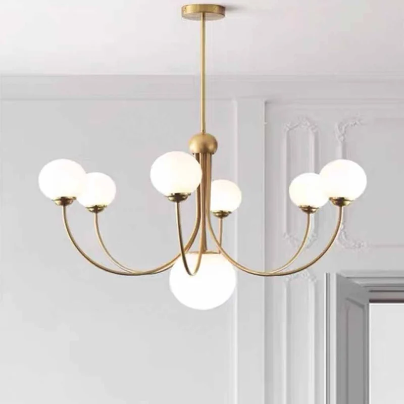 White Glass Ball Chandelier Branch Swoop Arm