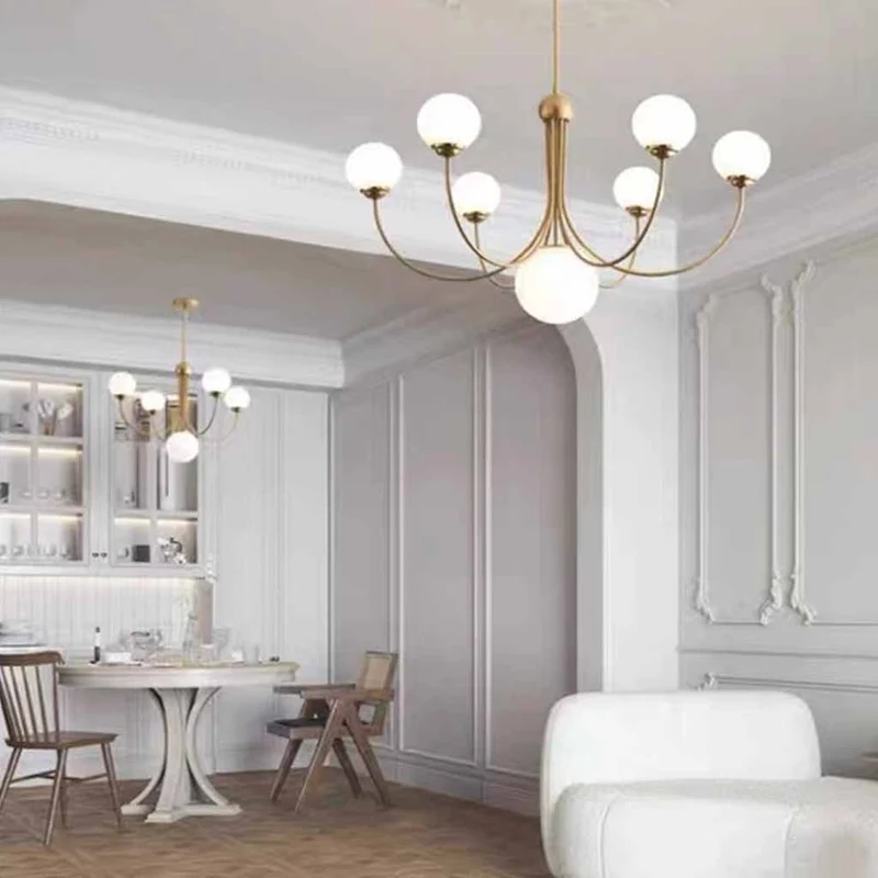 White Glass Ball Chandelier Branch Swoop Arm