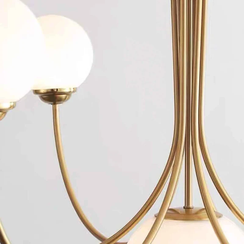 White Glass Ball Chandelier Branch Swoop Arm