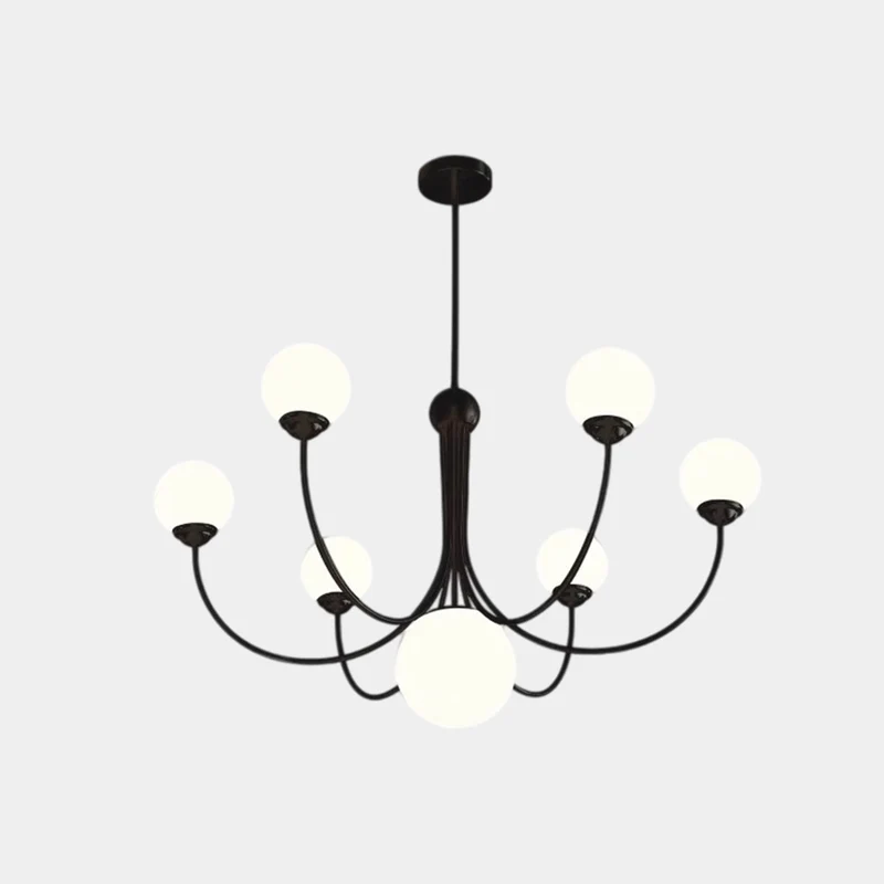 White Glass Ball Chandelier Branch Swoop Arm