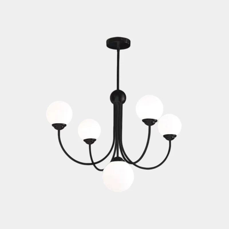 White Glass Ball Chandelier Branch Swoop Arm