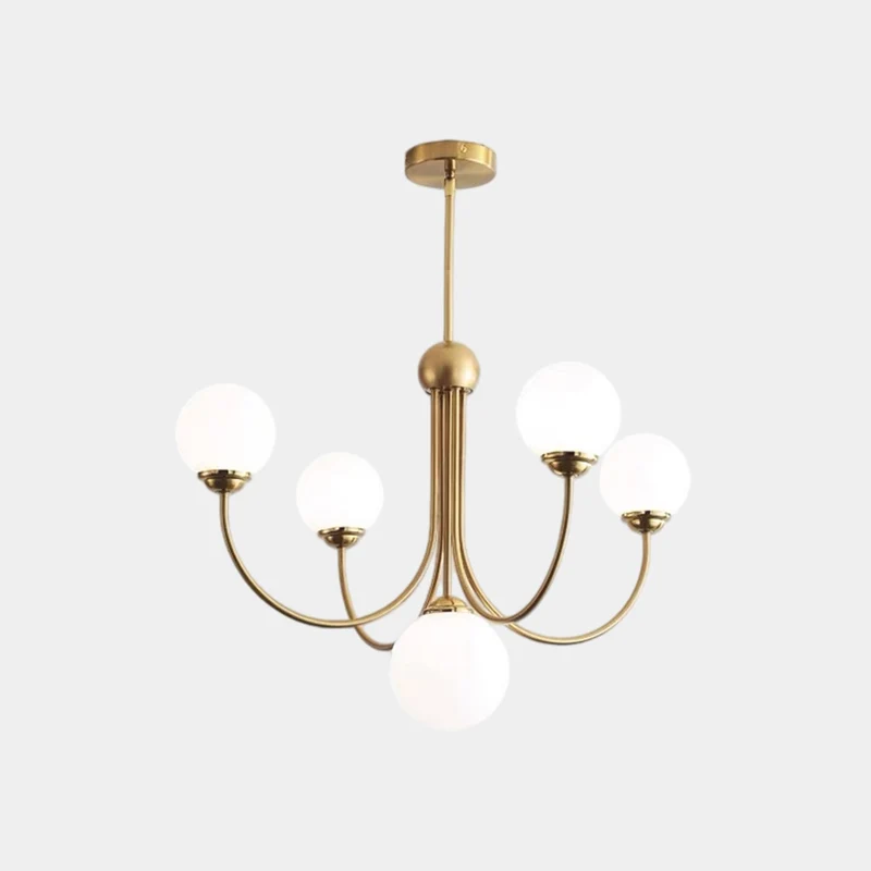 White Glass Ball Chandelier Branch Swoop Arm