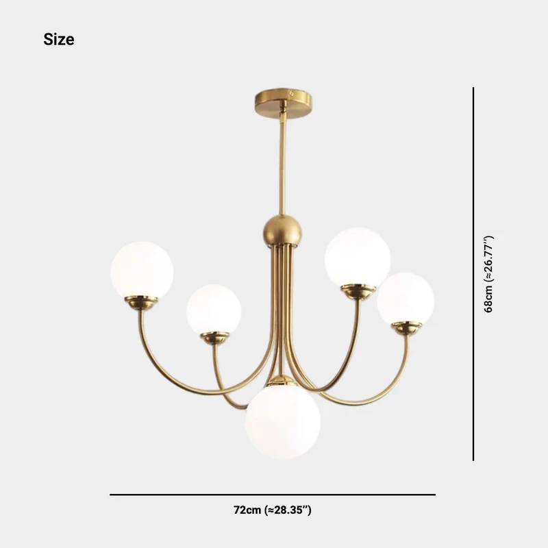 White Glass Ball Chandelier Branch Swoop Arm