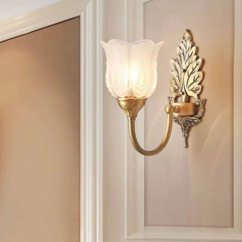 Flower Wall Sconce Light Vintage Brass Leaf Indoor