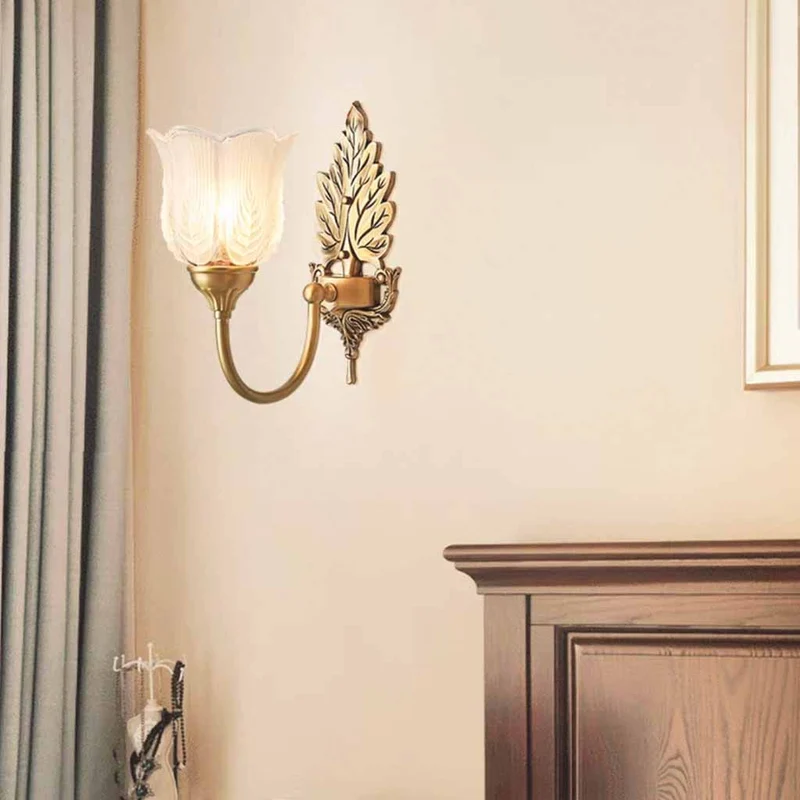 Flower Wall Sconce Light Vintage Brass Leaf Indoor