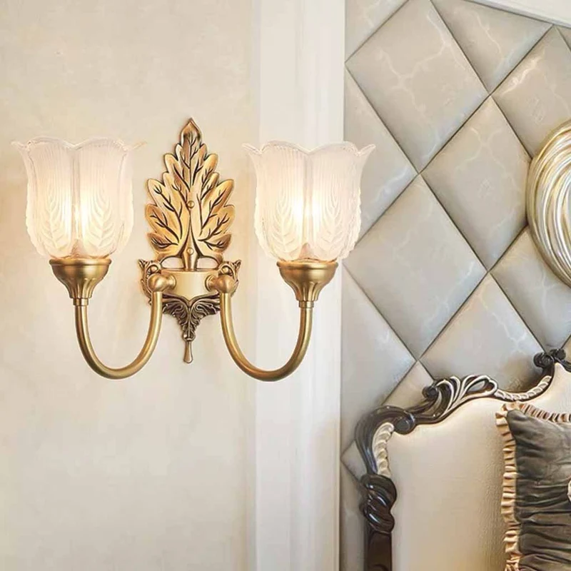 Flower Wall Sconce Light Vintage Brass Leaf Indoor