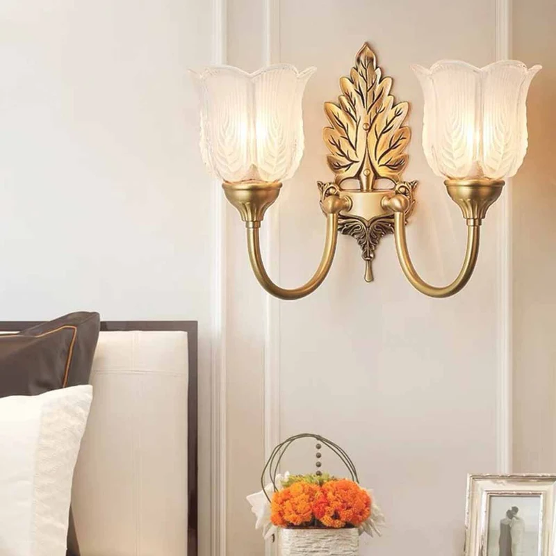 Flower Wall Sconce Light Vintage Brass Leaf Indoor