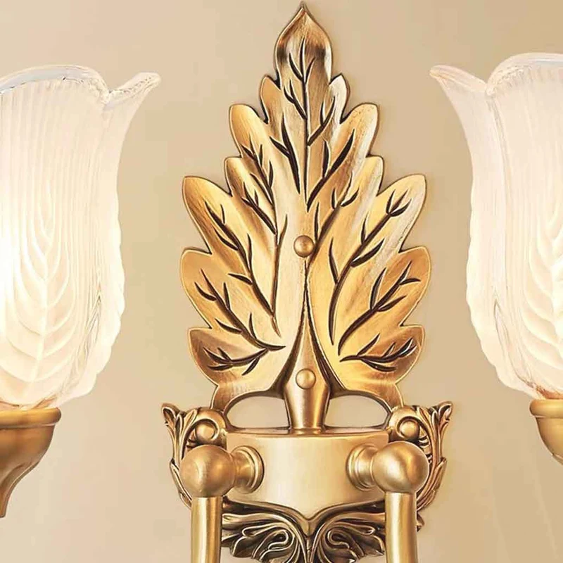 Flower Wall Sconce Light Vintage Brass Leaf Indoor