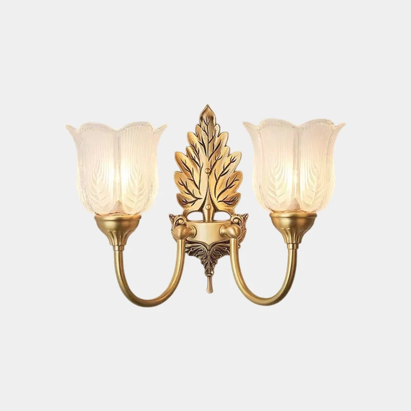 Flower Wall Sconce Light Vintage Brass Leaf Indoor