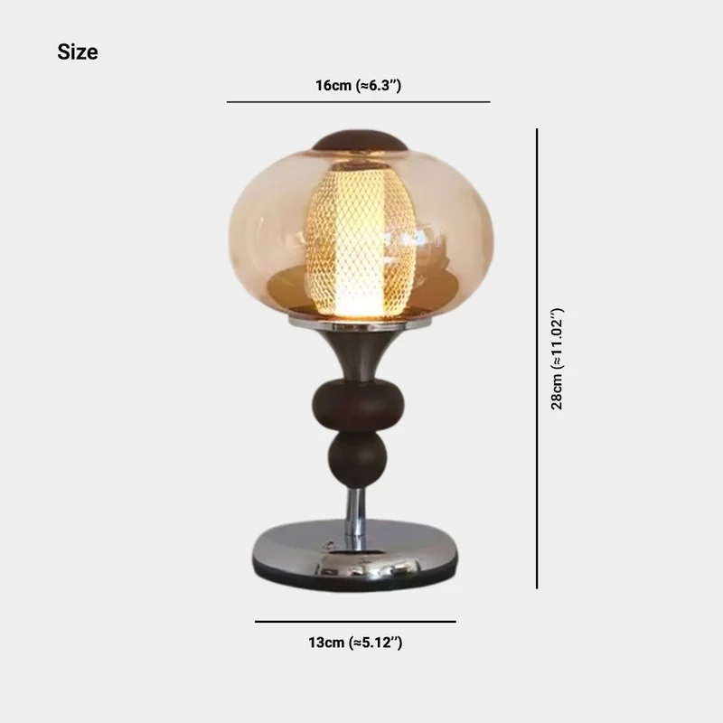 Amber Glass Table Lamp Vintage Globe Walnut Wood