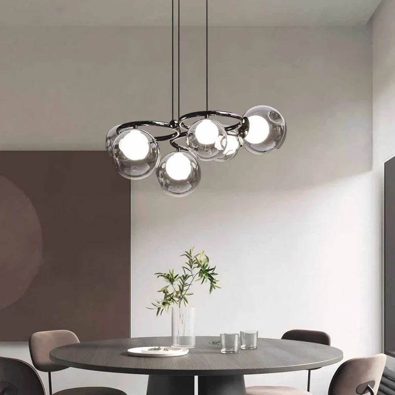 6-Light Smoked Glass Globe Pendant Light Dimmable