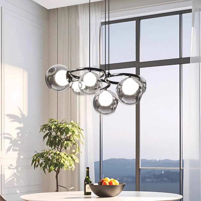 6-Light Smoked Glass Globe Pendant Light Dimmable