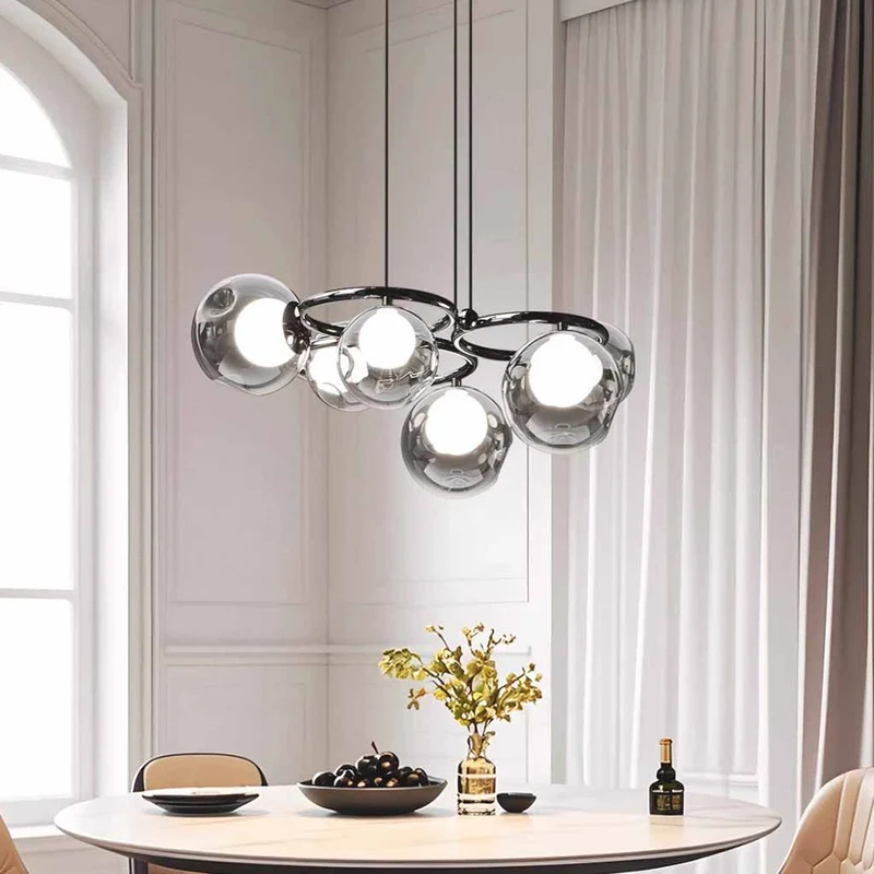 6-Light Smoked Glass Globe Pendant Light Dimmable