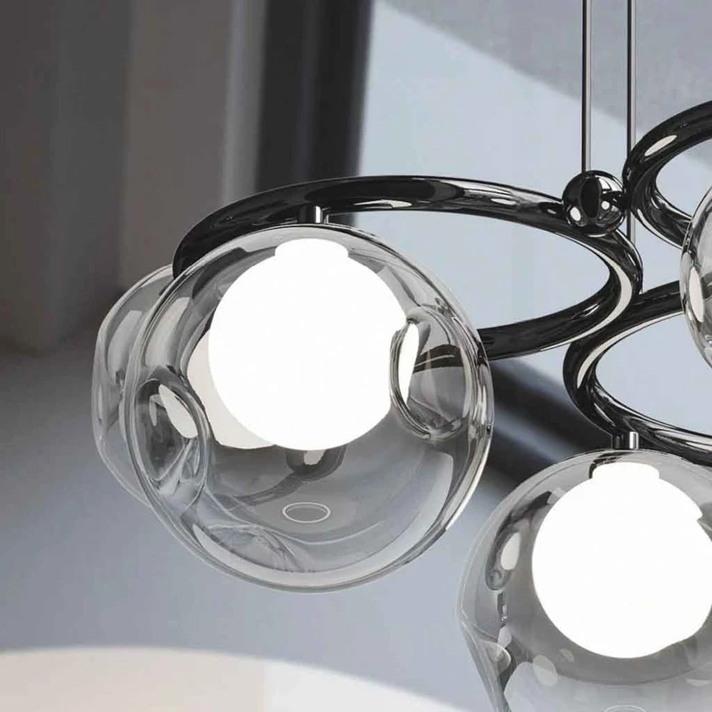 6-Light Smoked Glass Globe Pendant Light Dimmable