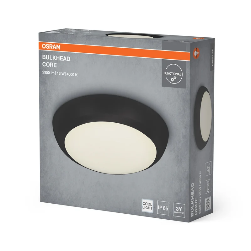 OSRAM LED BULKHEAD CORE Deckenleuchte, 16W, 4000K, Kaltweiß, Schwarz