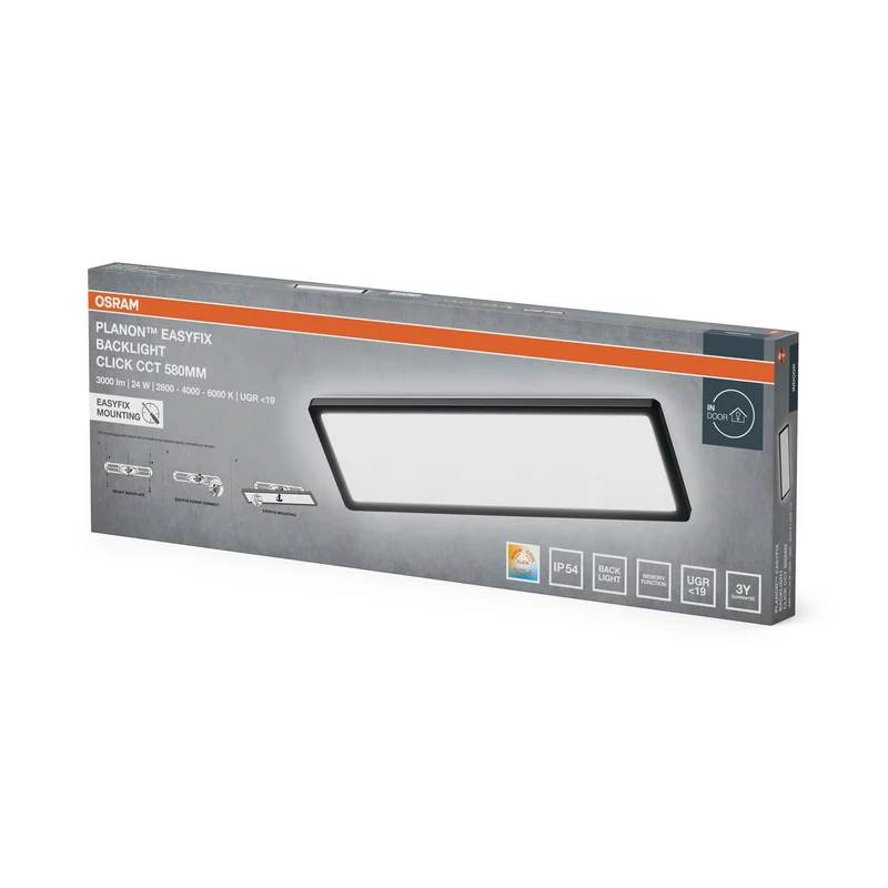 OSRAM PLANON EASYFIX LED Panel Backlight Deckenleuchte 58cm 24W Click CCT IP54, schwarz