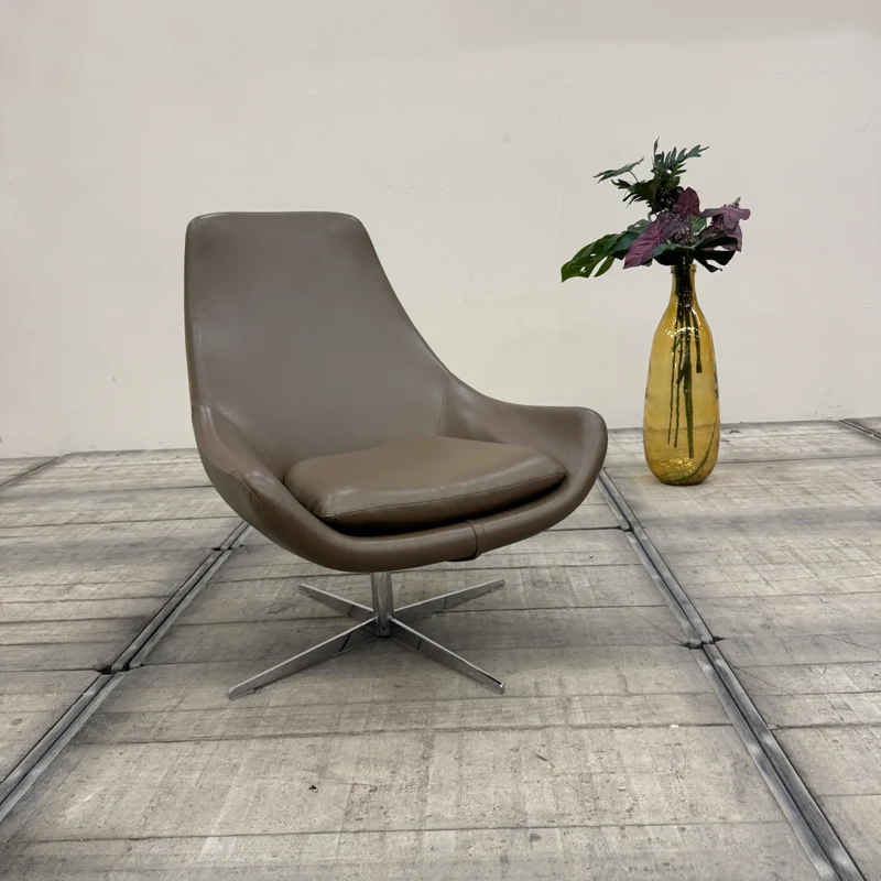 Kesterport Designer Lounge Drehsessel Leder Taupe Graubraun Gebraucht