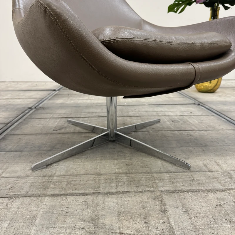 Kesterport Designer Lounge Drehsessel Leder Taupe Graubraun Gebraucht