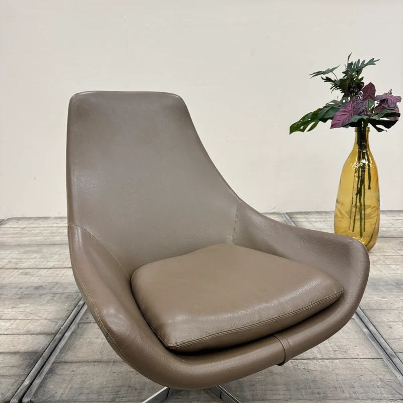 Kesterport Designer Lounge Drehsessel Leder Taupe Graubraun Gebraucht