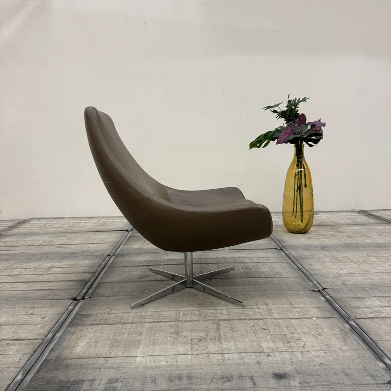 Kesterport Designer Lounge Drehsessel Leder Taupe Graubraun Gebraucht