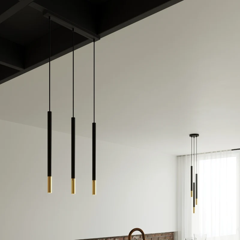 Moderne schwarze und goldene 3-Lichter-Hängelampe – Modell Orféis