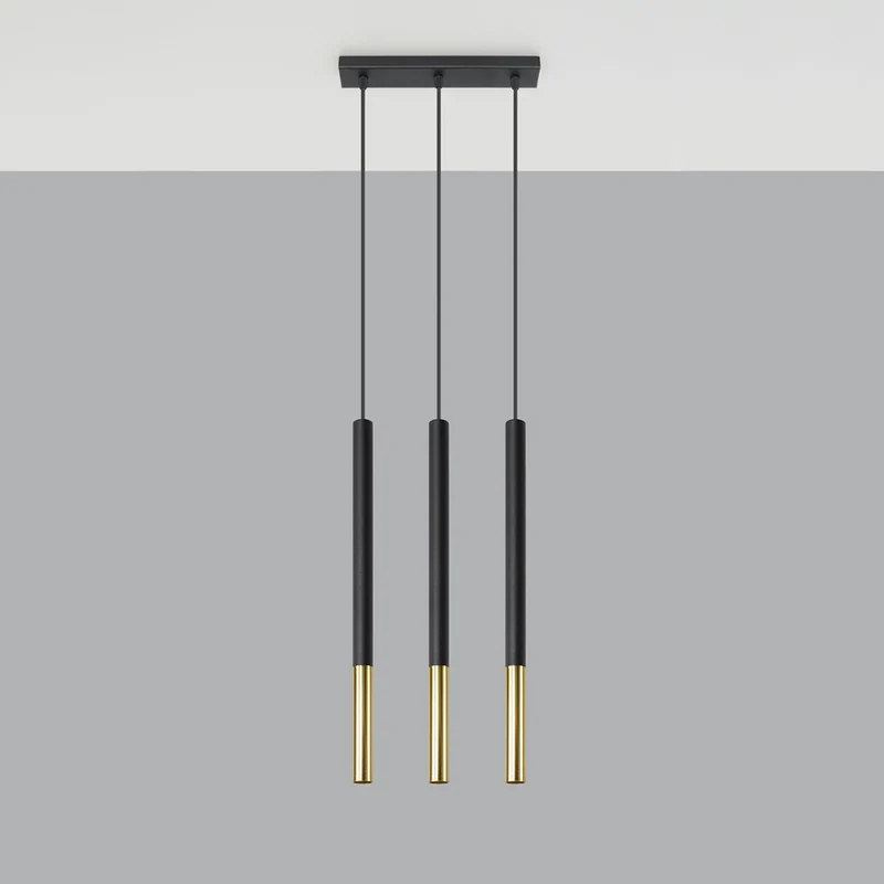 Moderne schwarze und goldene 3-Lichter-Hängelampe – Modell Orféis