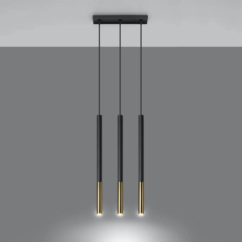 Moderne schwarze und goldene 3-Lichter-Hängelampe – Modell Orféis