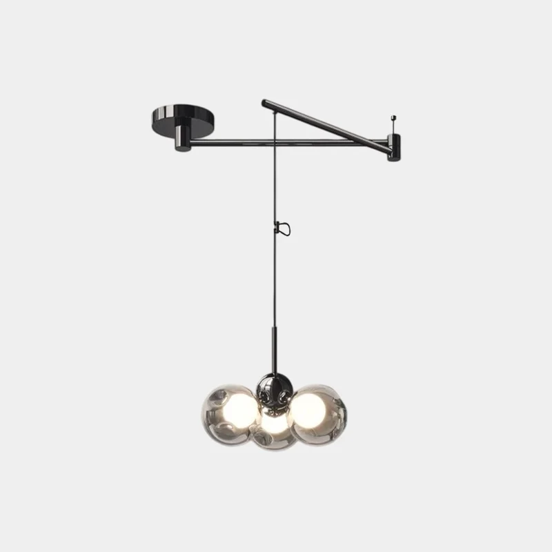 Swing Arm Pendant Light 360° Adjustable 3-Light Glass Globe