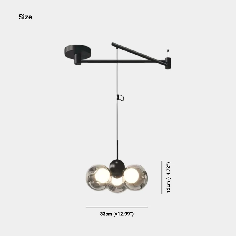 Swing Arm Pendant Light 360° Adjustable 3-Light Glass Globe