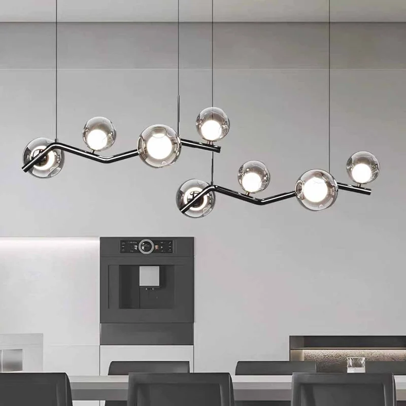 Glass Bubble Pendant Light LED, Black+Smoke Grey