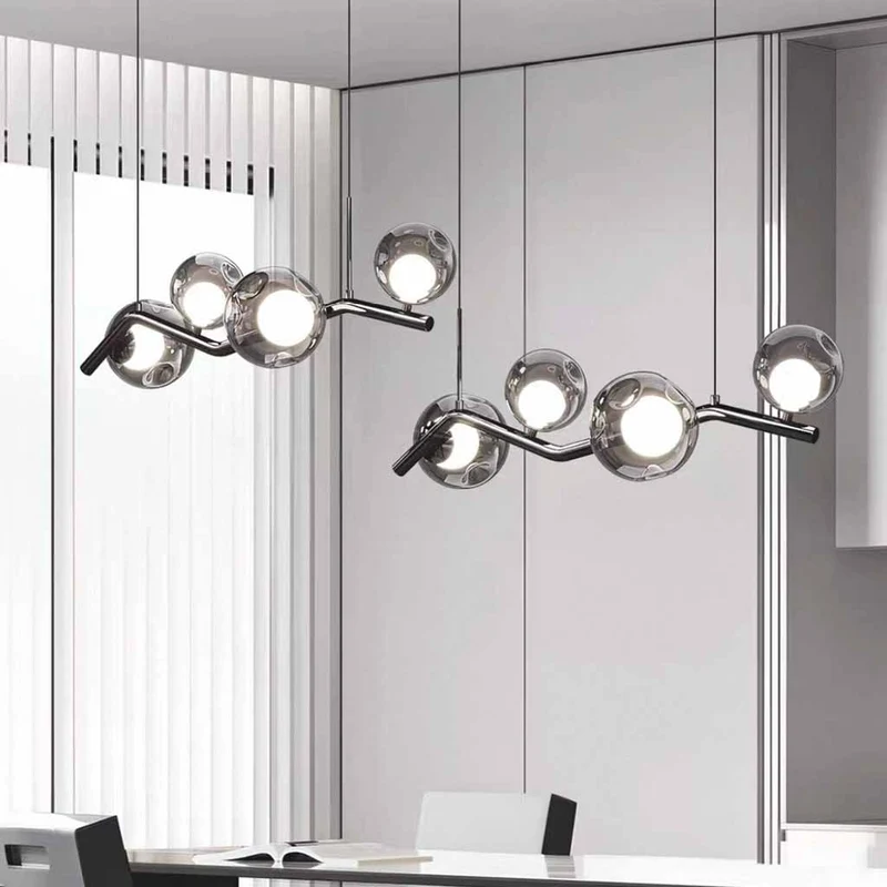 Glass Bubble Pendant Light LED, Black+Smoke Grey