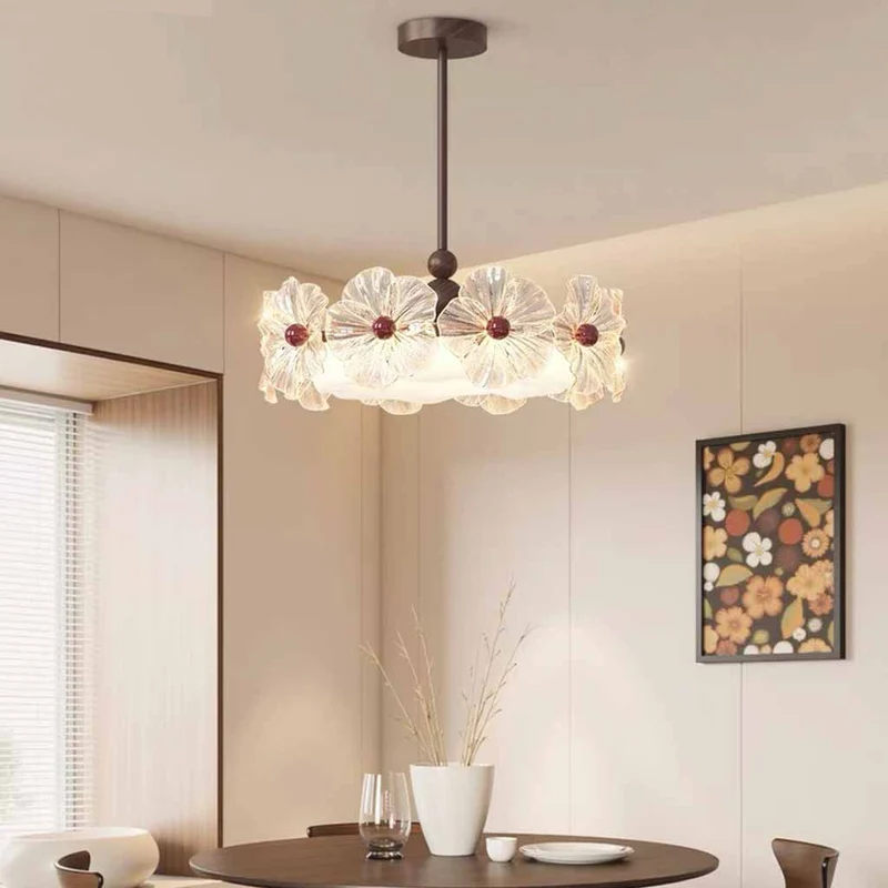 Round Flower Chandelier / Ceiling Light Glass Vintage