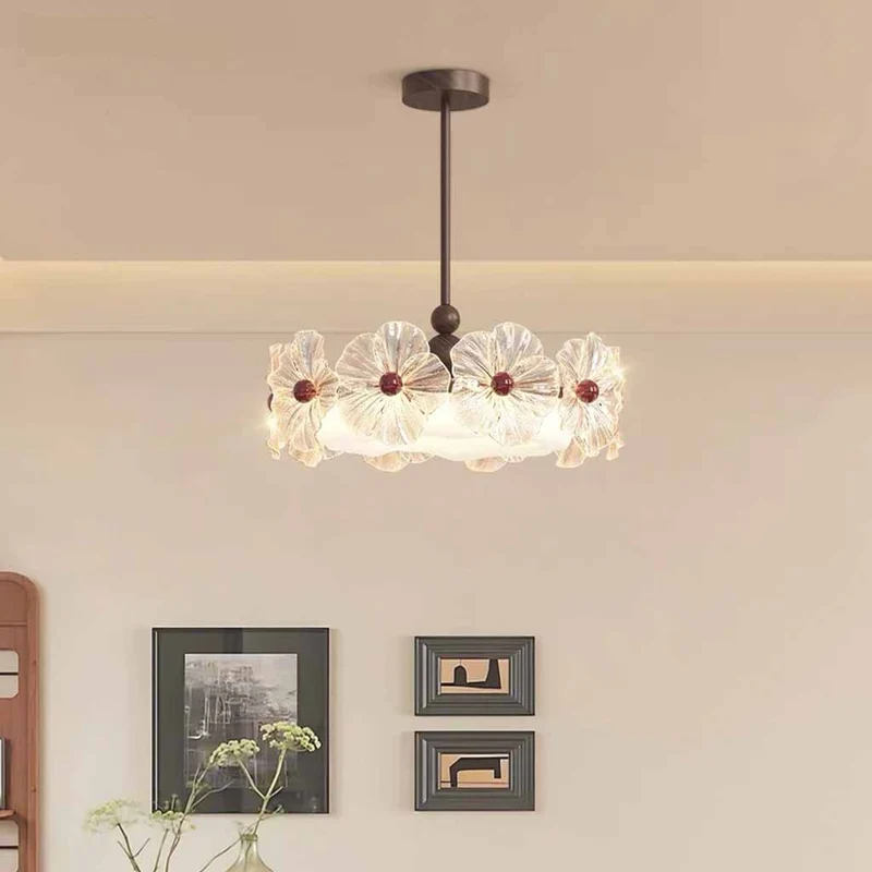 Round Flower Chandelier / Ceiling Light Glass Vintage