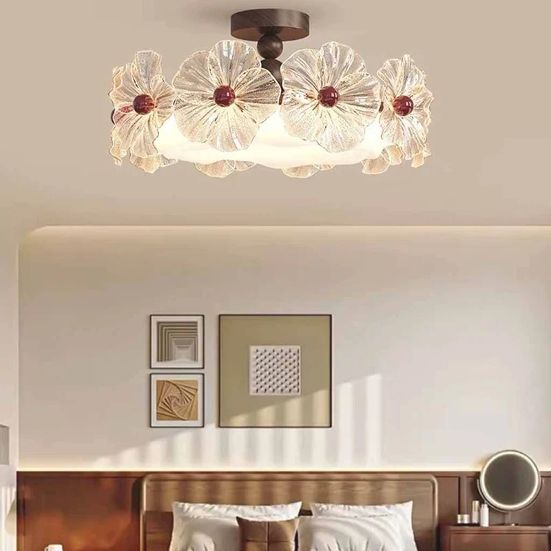 Round Flower Chandelier / Ceiling Light Glass Vintage