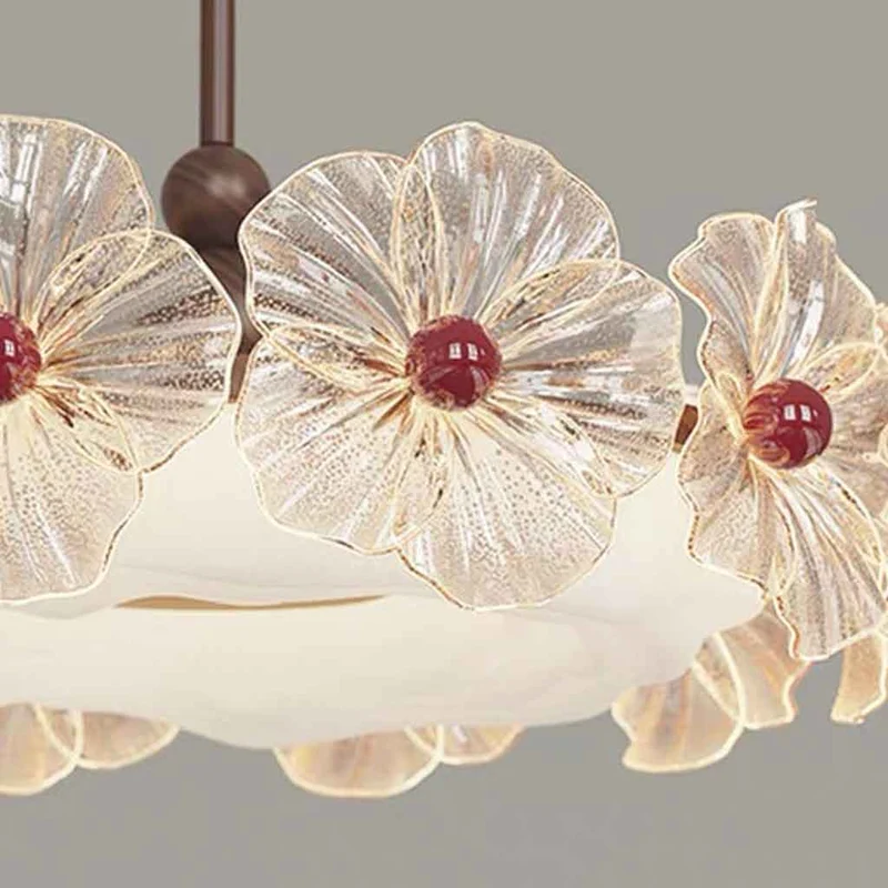 Round Flower Chandelier / Ceiling Light Glass Vintage