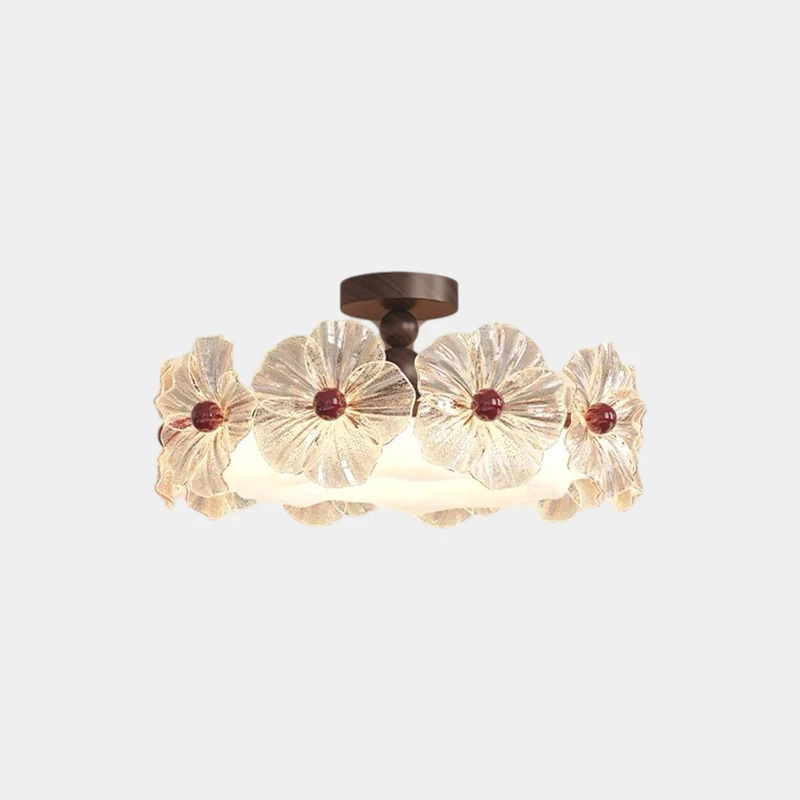 Round Flower Chandelier / Ceiling Light Glass Vintage