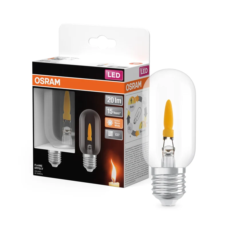 OSRAM LED Leuchte Stick Flame, Flammeneffekt, 1W, 1800K, Warmweiß, E27, 2er Pack