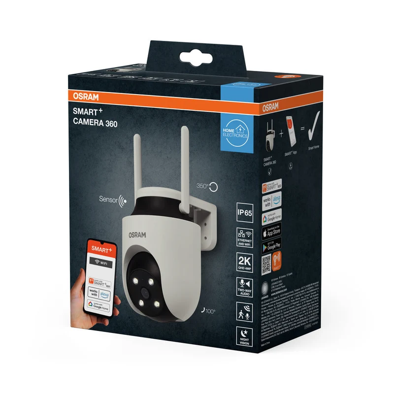AKTION - OSRAM Wifi SMART+ Smarte Outdoor Überwachungskamera Drehbar Weiß inkl. Gratis Smart Plug