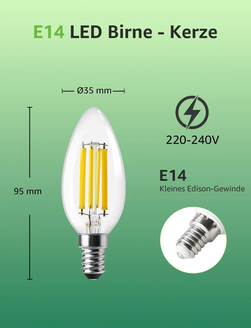 Lepro Energieklasse A E14 LED warmweiss Lampe 2.2W 470 Lumen C35 2700K Warmwei? LED Gl¨¹hbirne, entspricht 40W Gl¨¹hlampe, 300¡ã Abstrahlwinkel Nicht Dimmbar Energiesparlampe, 2er-Pack