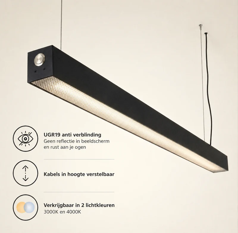 LED Linear Büroleuchte | QUANTORE | 24 Watt | 112 CM | DIMMBAR mit Drehknopf | Schwarz | UGR19 | Premium Serie