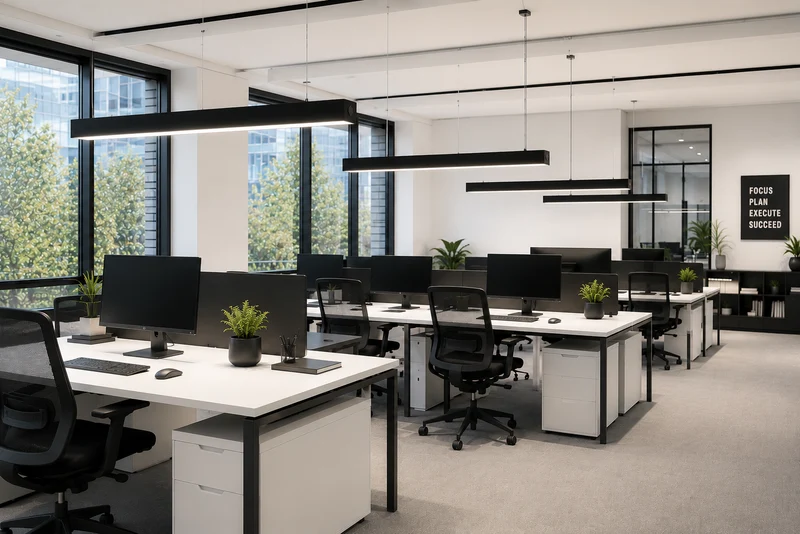 LED Linear Büroleuchte | QUANTORE | 24 Watt | 112 CM | DIMMBAR mit Drehknopf | Schwarz | UGR19 | Premium Serie