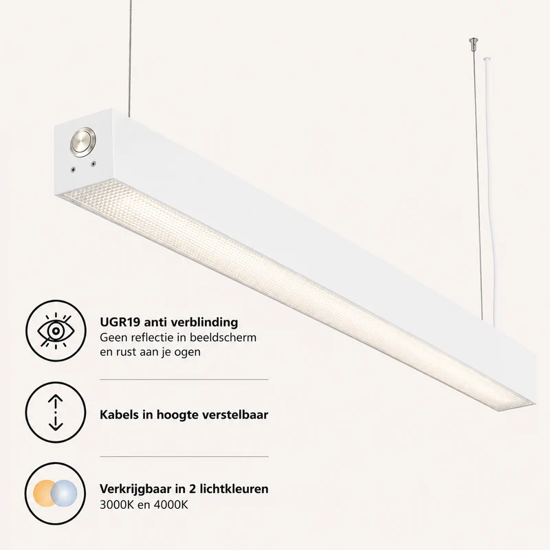 LED Linear Büroleuchte | QUANTORE | 24 Watt | 112 CM | DIMMBAR mit Knopf | Weiß | UGR19 | Premium-Serie