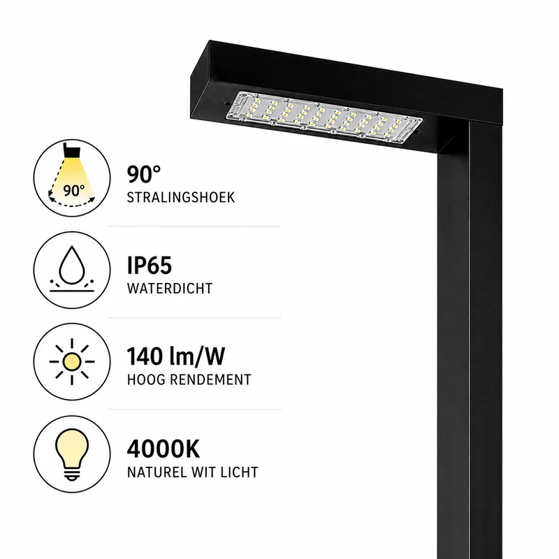 LED Lichtmast/ Straßenlaterne | 30W | 250 CM | Aluminium | Schwarz | Straßenbeleuchtung | 4000K - Neutralweiß | EPPE