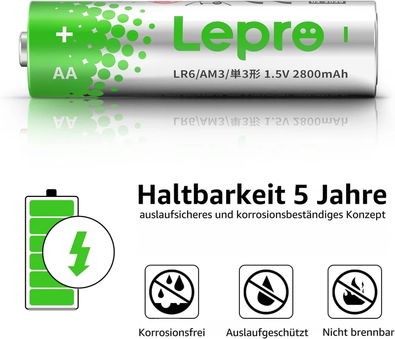 Lepro AA Batterien, 48 Stück, Alkaline Batterie AA mit 1.5V - Langlebig, Leistungsstark & Auslaufsicher, Ideal für Fernbedienungen, Spielzeug, Uhren, Taschenlampe UVM