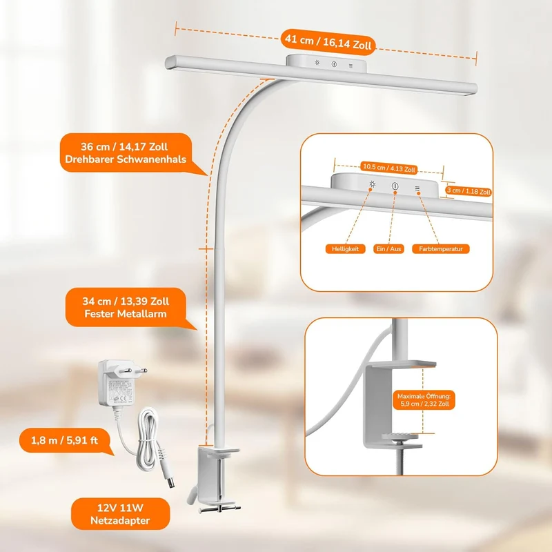 Lepro 11W Schreibtischlampe Dimmbar White