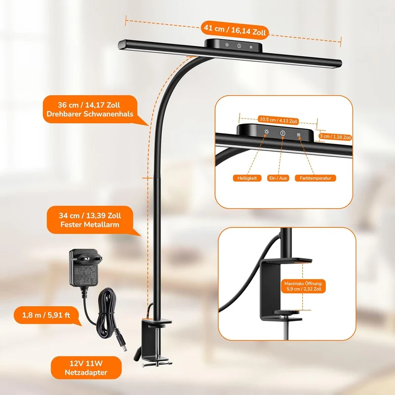 Lepro 11W Schreibtischlampe Dimmbar Black