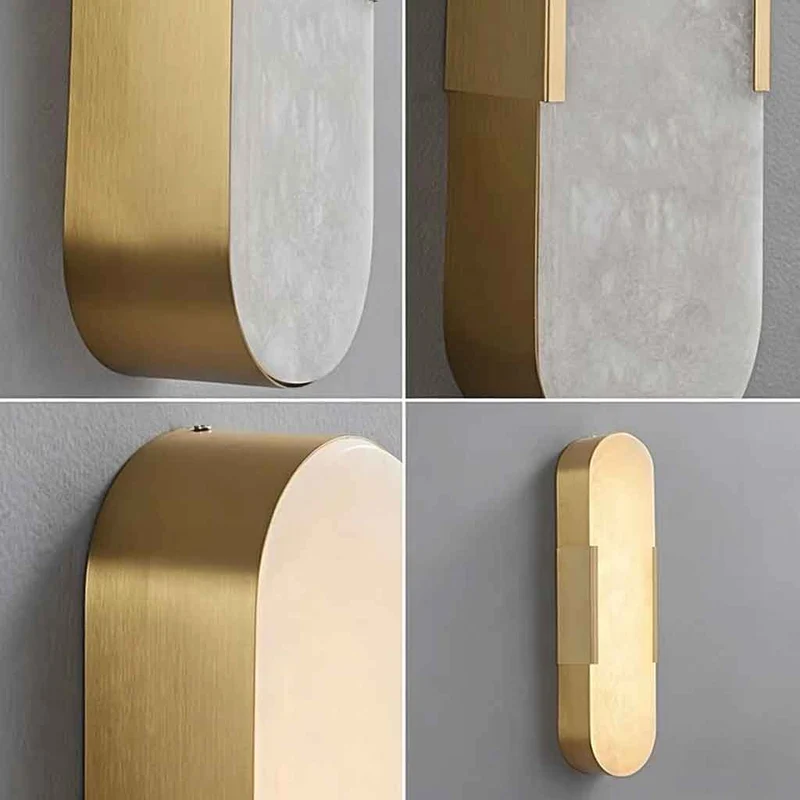 Oval Wall Lamp Marble Alabaster Indoor LED, Black / Gold